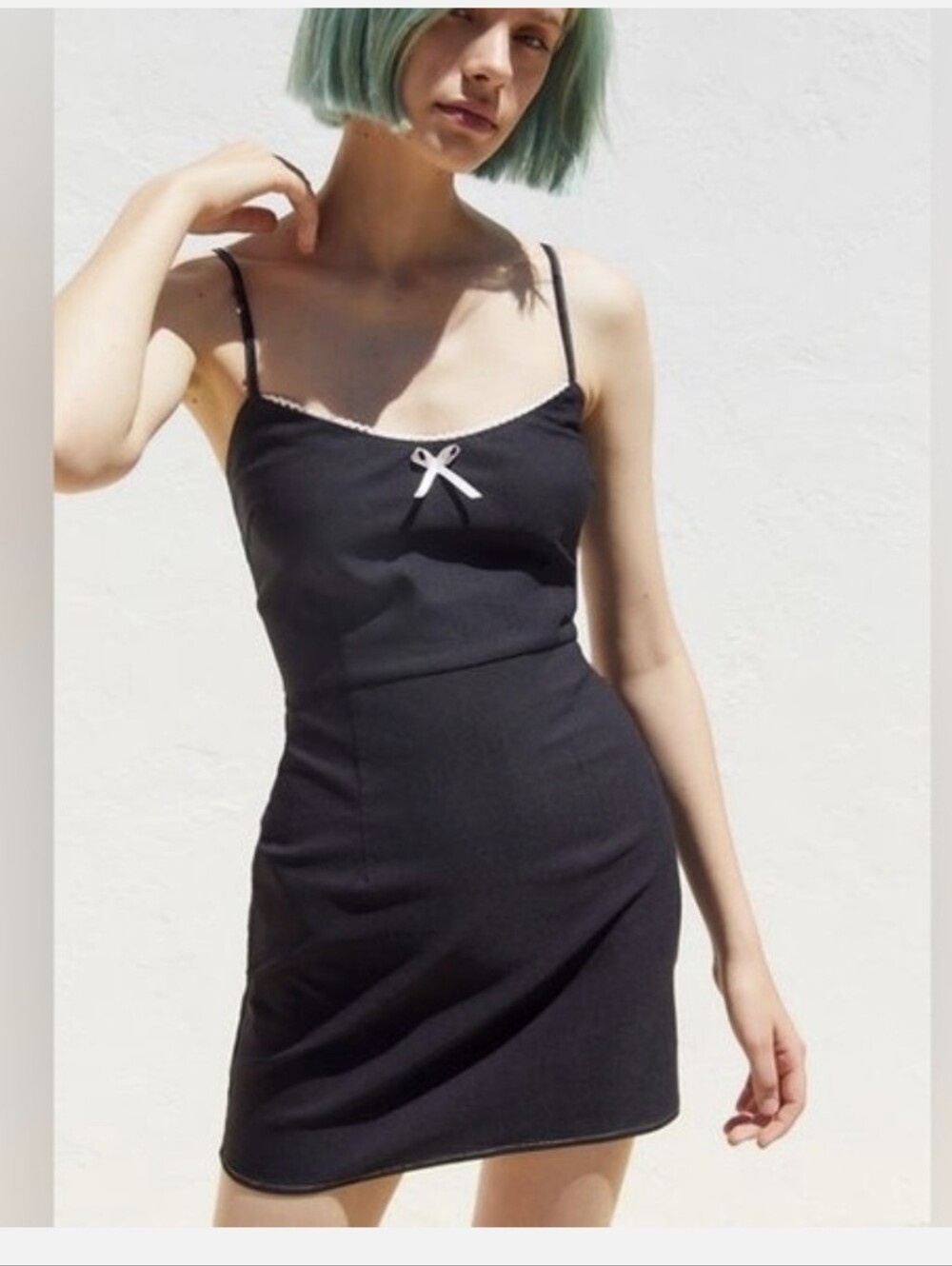 Urban Outfitters Black Mini Dress with White Bow Trim